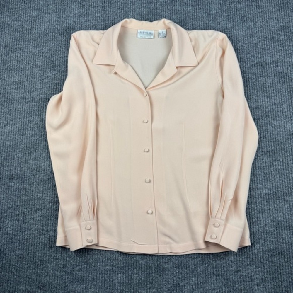 Silk‎ Button Up Blouse Womens M Pink Career Work Chic Soft Girl Minimalist 90s
